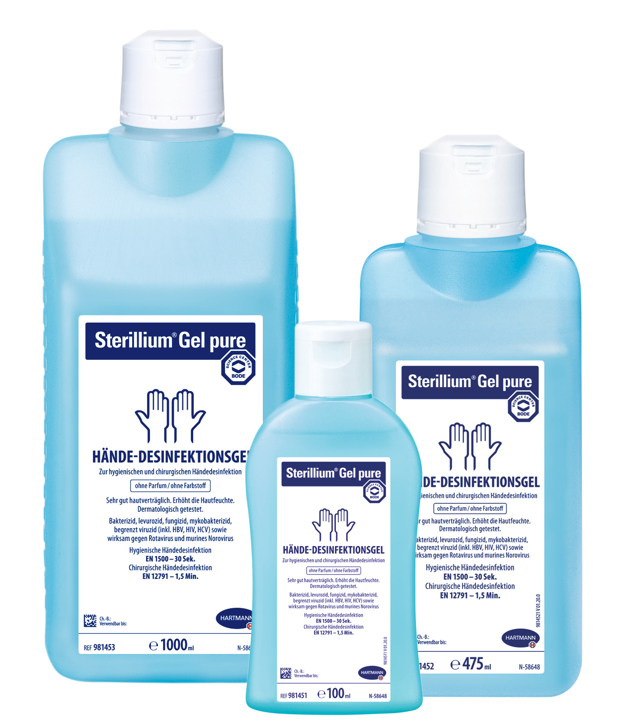 Sterillium Gel pure, Hochwirksames Hände-Desinfektionsgel mit bewährtem feuchtigkeitsspendenden Pflegekomplex.