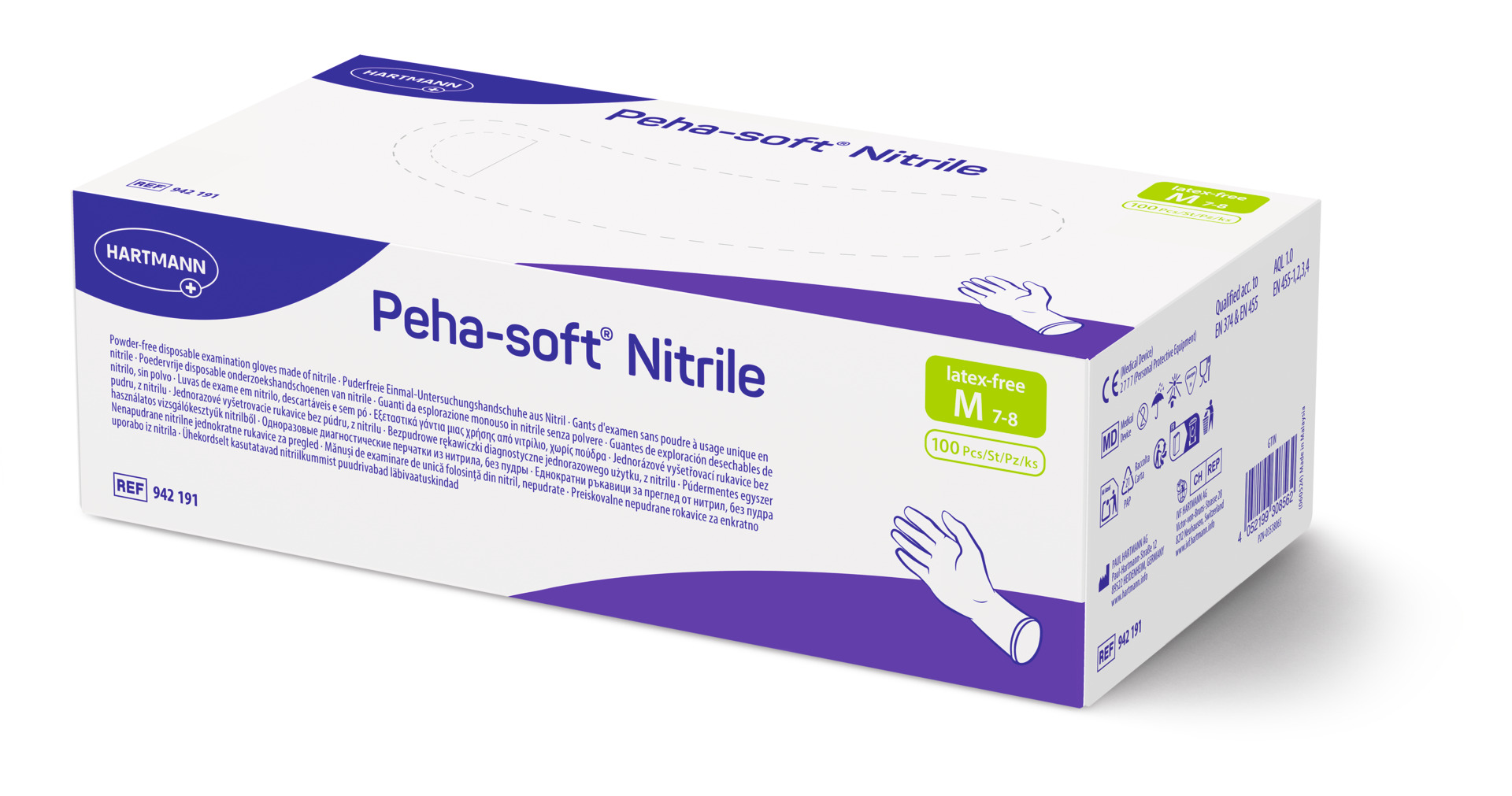 Peha-soft nitrile powderfree, der Latex- und puderfreie Untersuchungs- und Schutzhandschuh aus synthetischem Nitrilkautschuk.