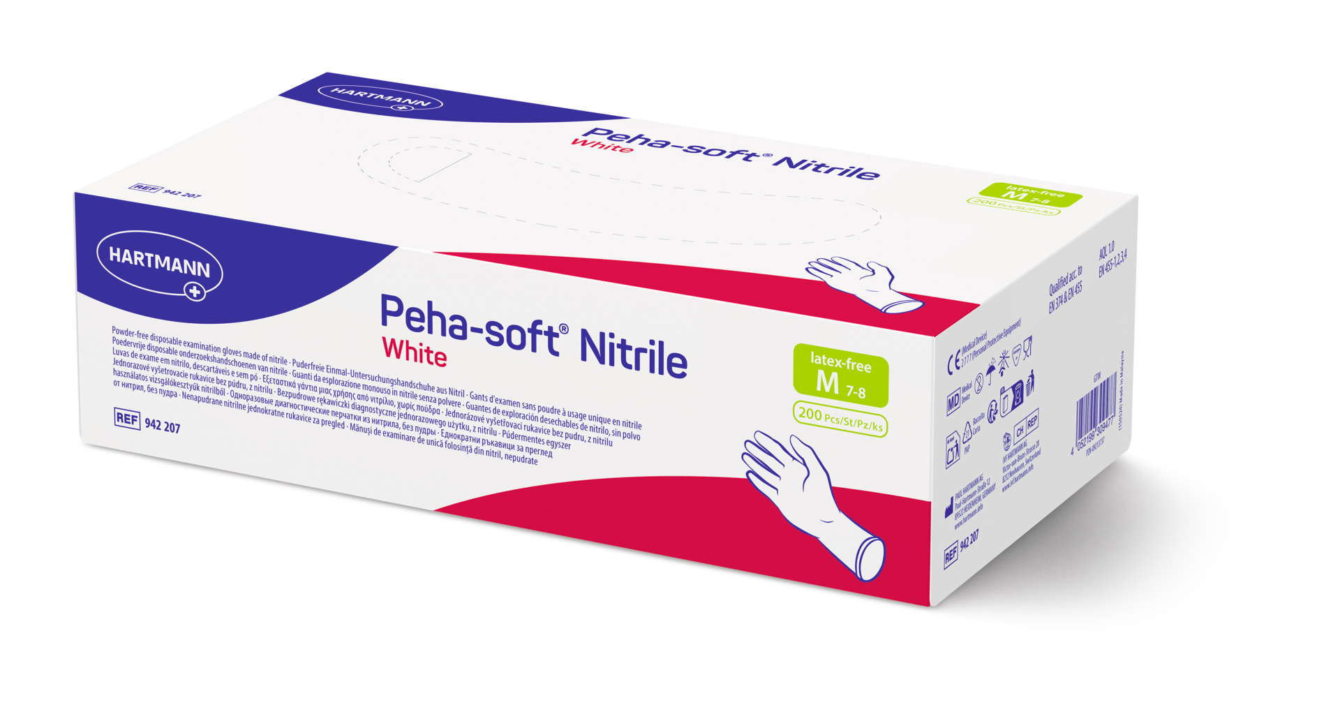 Handschuhe Peha-soft nitrile white unsteril, der latexfreie Untersuchungs- und Schutzhandschuh aus weißem, synthetischem Nitrilkautschuk.