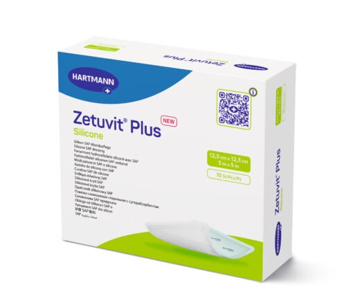 Zetuvit Plus Silicone steril, die Superabsorber-Wundauflage mit Silikon-Wundkontaktschicht.