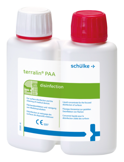 Terralin PAA , Konzentrat auf Aktivsauerstoff-Basis zur Desinfektion und Reinigung von Medizinprodukten und Flächen.