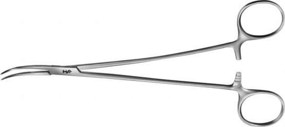 Präparier- und Fadenklemme, gebogen, 185 mm, S-förmig gebogen,