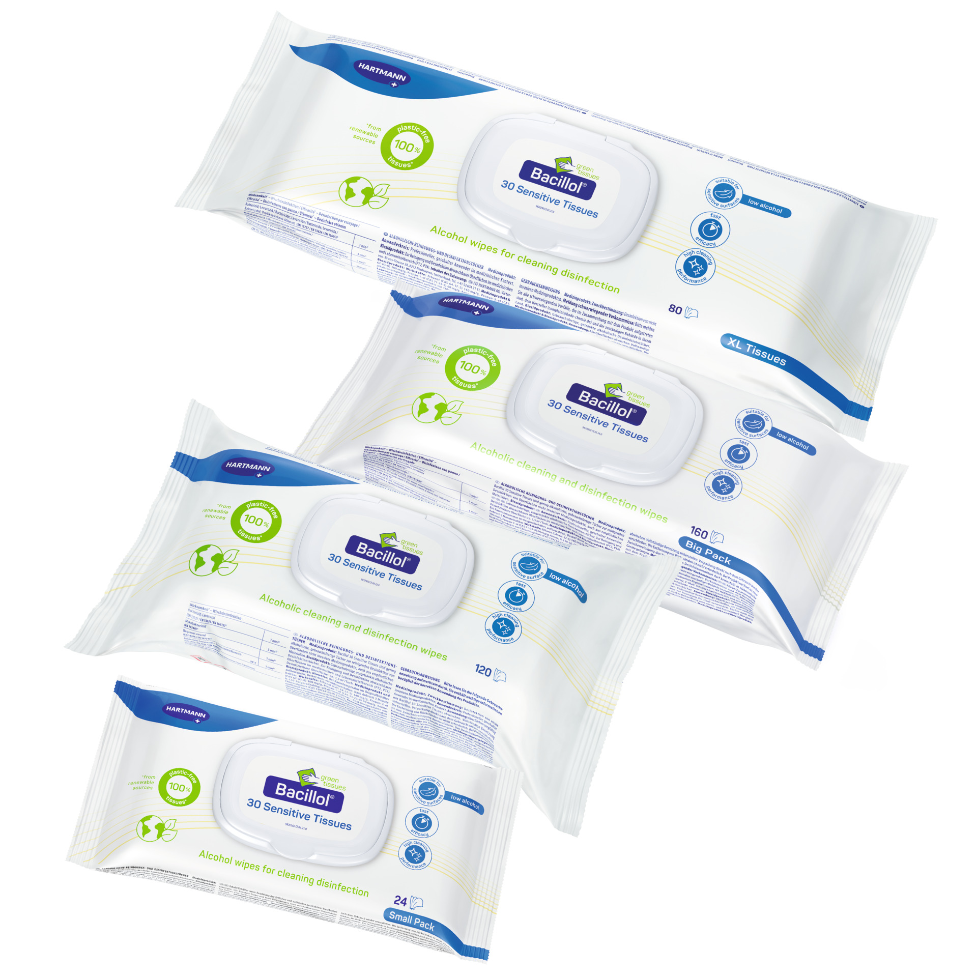 Bacillol 30 Sensitive Green Tissues, Materialschonende Reinigungs- und Desinfektiontücher für sensible Oberflächen.