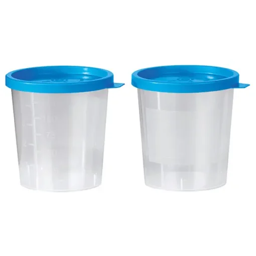 Urinbecher mit blauem Schnappdeckel, 125 ml