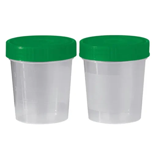 Urinbecher mit grünem Schraubdeckel, 125 ml