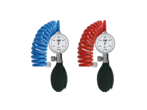 Manometer mit Gebläseball mit rotem Spiralschlauch
