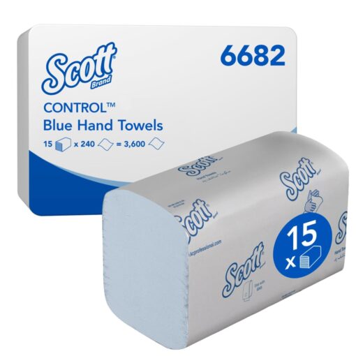 Scott Control Papierhandtücher mit Interfold-Faltung, blaue Falthandtücher blaue Falthandtücher, 31,5 cm x 20 cm.