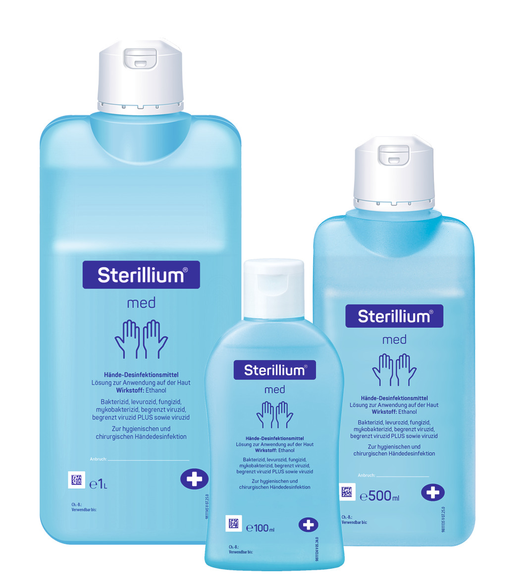 Sterillium med, Ethanolisches Präparat ohne Farb- und Parfümstoffe mit bewährtem Sterillium® Hautpflegekomplex.