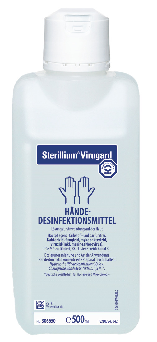 Sterillium Virugard, das hochwirksame, viruzide Hände-Desinfektionsmittel für alle Risikobereiche – RKI (A/B)-gelistet.