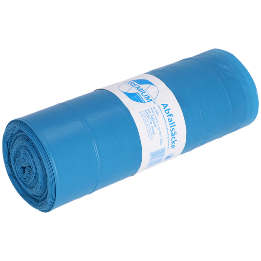 Abfallbeutel Premium 120 Liter, Typ 60 blau, mit Zugband, aus Recycling-LDPE
