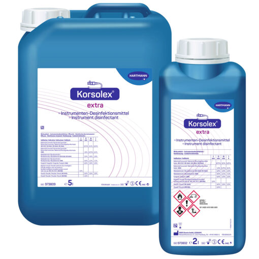 Korsolex extra, Aldehydisches Desinfektionsmittel für thermolabile und -stabile Instrumente.