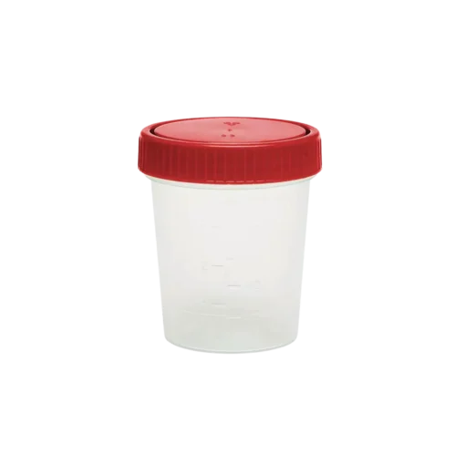Urinbecher mit rotem Schraubdeckel 125 ml