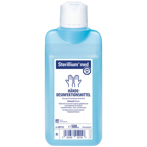 Sterillium med, Ethanolisches Präparat ohne Farb- und Parfümstoffe mit bewährtem Sterillium® Hautpflegekomplex.