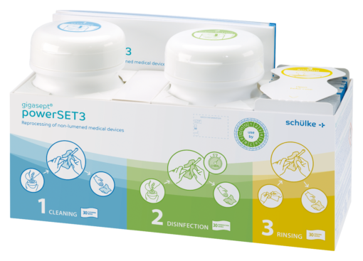gigasept® powerSET3, Ready-to-use Tücher zur manuellen Aufbereitung in drei Schritten: Reinigung, Desinfektion und Nachreinigung.