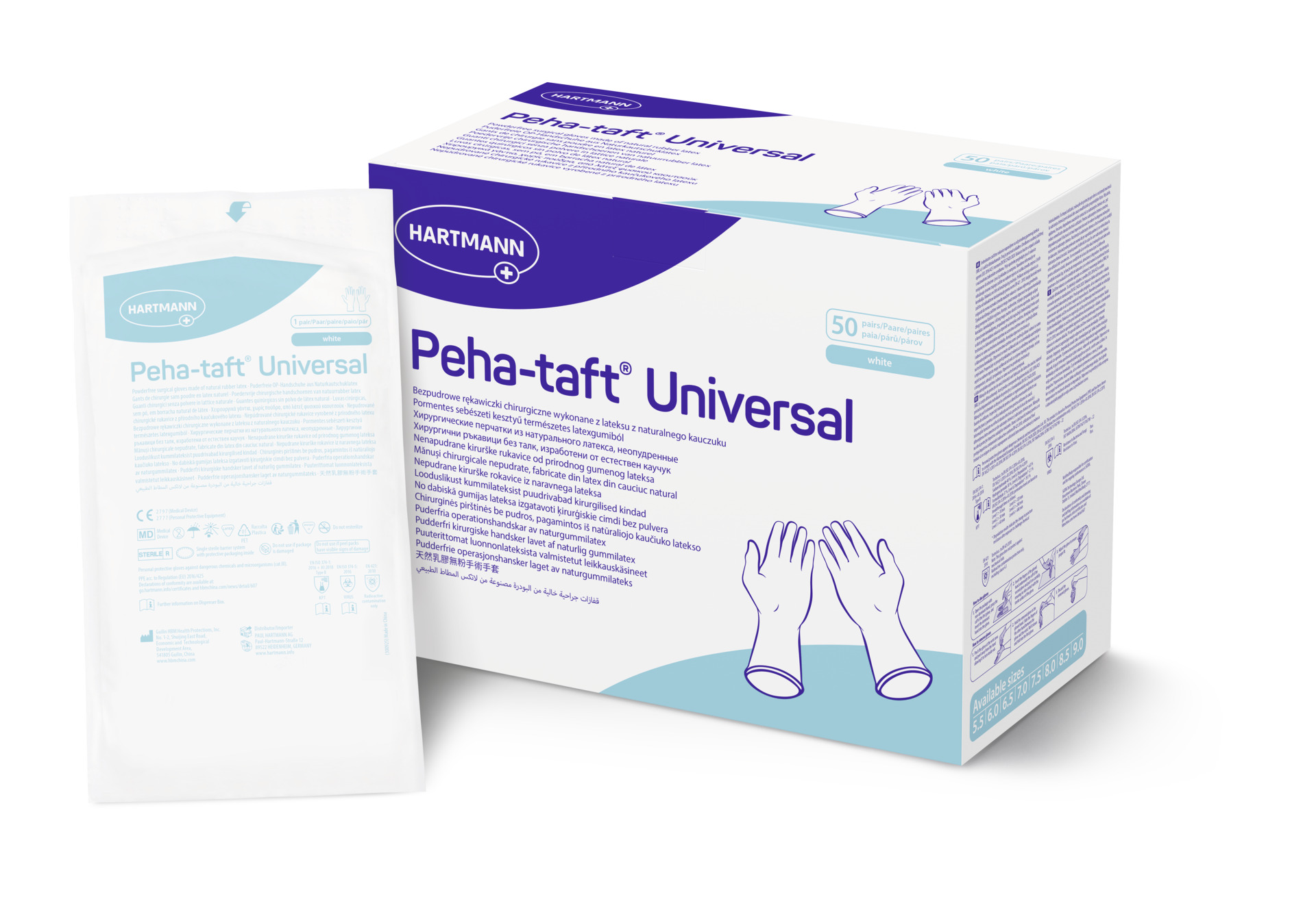 Peha-taft Universal, Puderfreie Einweg-OP-Handschuhe aus Naturlatex mit Polymer-Innenbeschichtung